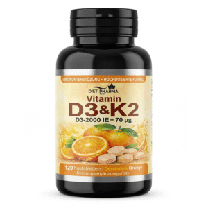 Vitamin D3 + K2 Chewable Tablets – Pack of 120 (Supply for 4 Months) – Highly Effective Support for Bones, Teeth and Immune System – Orange Flavoured Supplement